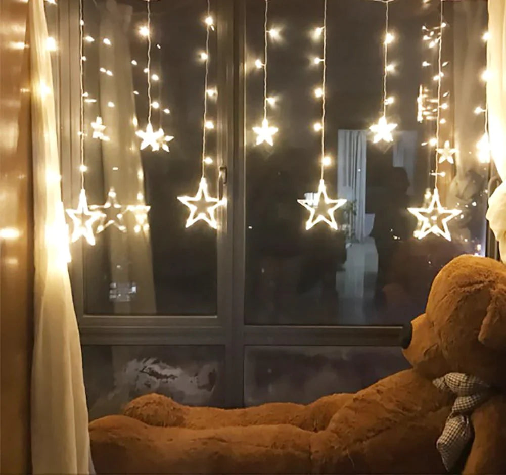 3385 12 Stars LED Curtain String Lights with 8 Flashing Modes for Home Decoration, Diwali & Wedding LED Christmas Light Indoor and Outdoor Light ,Festival Decoration (Warm White) 3385 12 Stars LED Curtain String Lights with 8 Flashing Modes for Home Decoration, Diwali & Wedding LED Christmas Light Indoor and Outdoor Light ,Festival Decoration (Warm White)